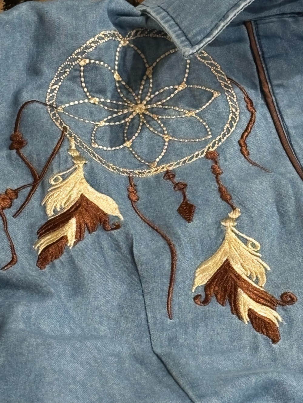 Winster Western Denim Dress Medium Embroidered Dreamcatcher Tie Belt Boho NWT - Picture 6 of 11